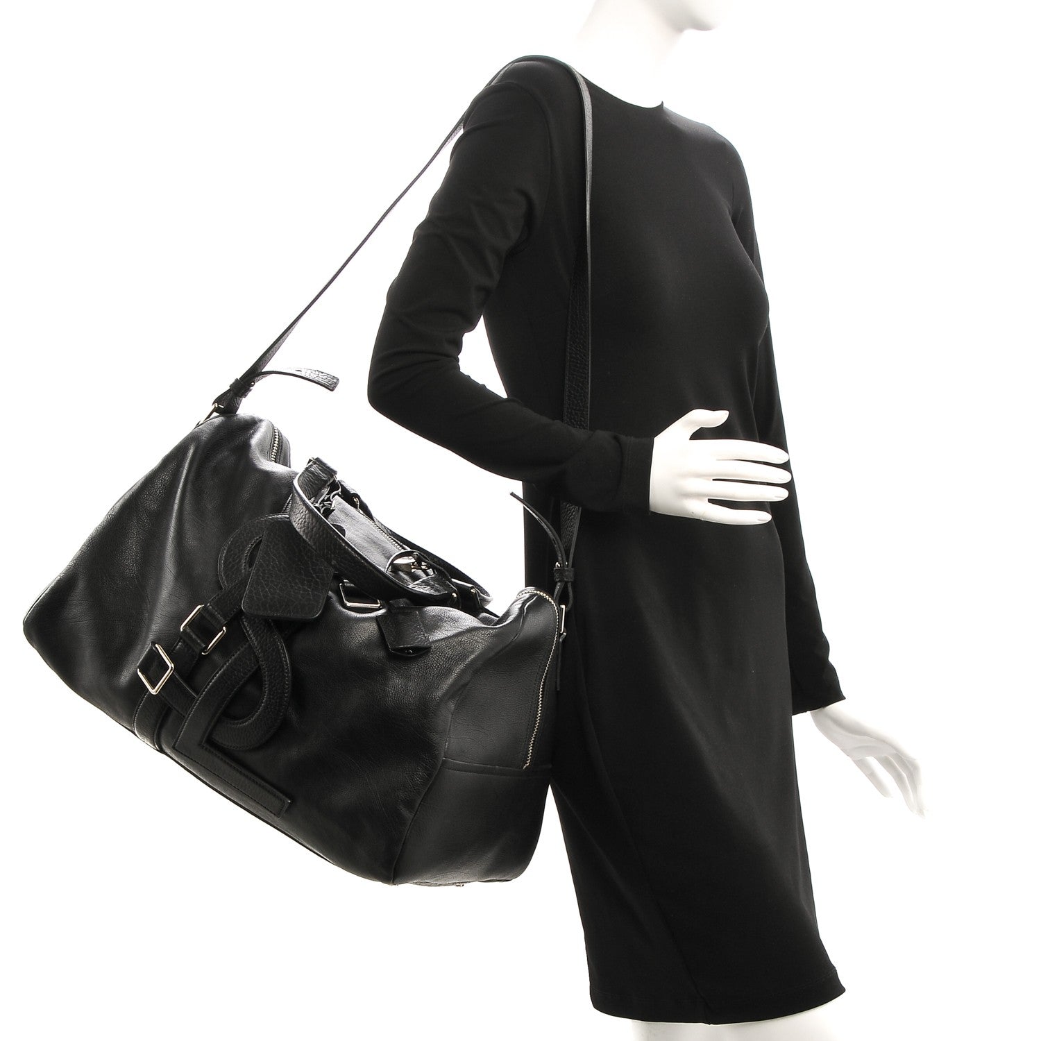 Saint Laurent Calfskin Vavin Logo Strap Duffle Bag Black 2 of 7