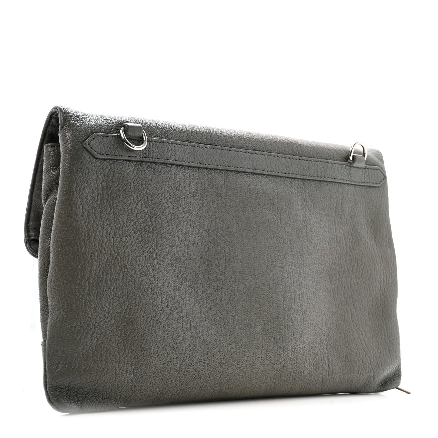 Chevre Silver Metallic Edge Hardware Envelope Clutch Gris Acier