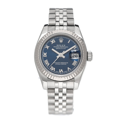 Rolex Stainless Steel 18K White Gold 26mm Oyster Perpetual Datejust Watch Blue Roman 179174 1 of 5