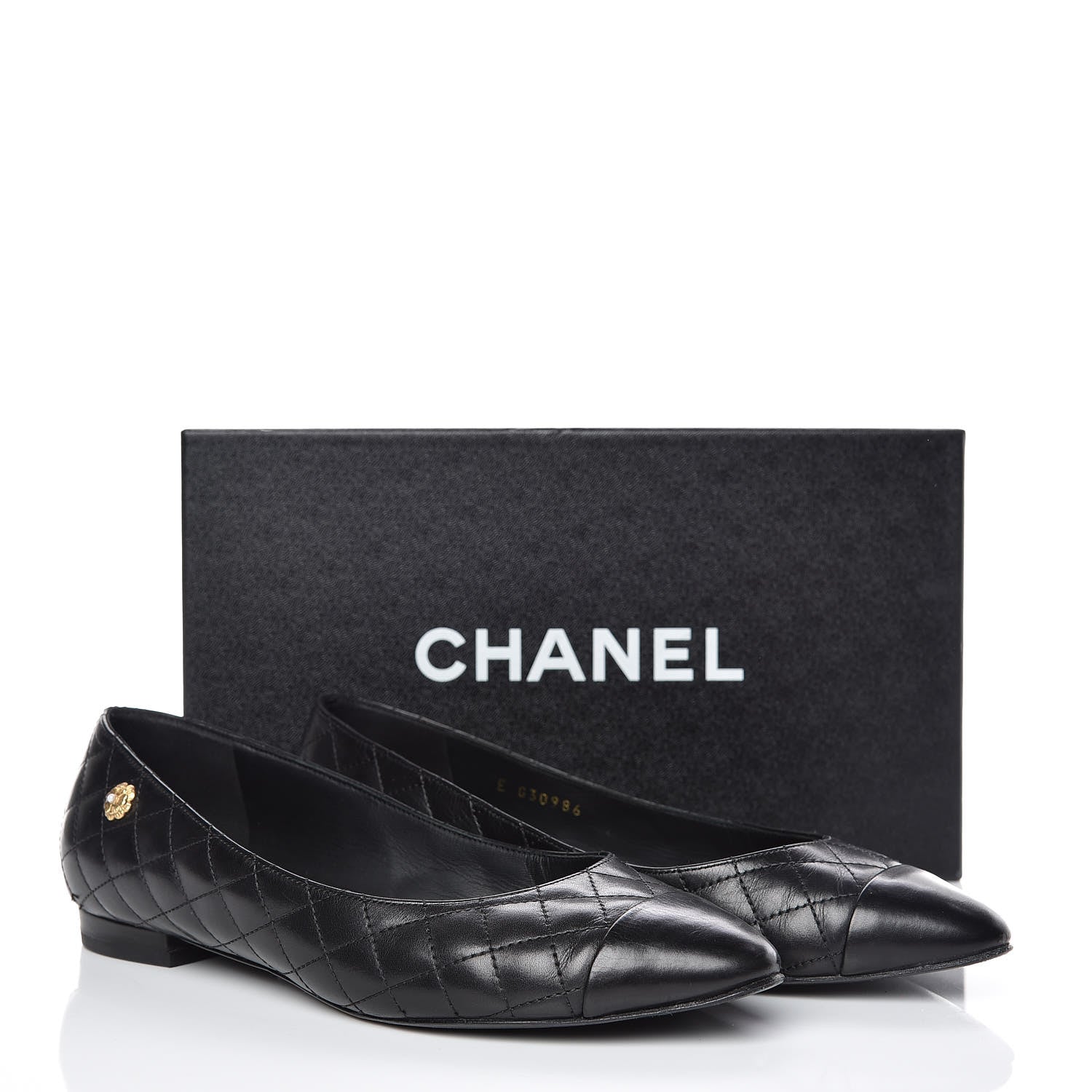 Chanel Aged Calfskin Quilted CC Cap Toe Ballerina Flats 37 Black 9 of 9