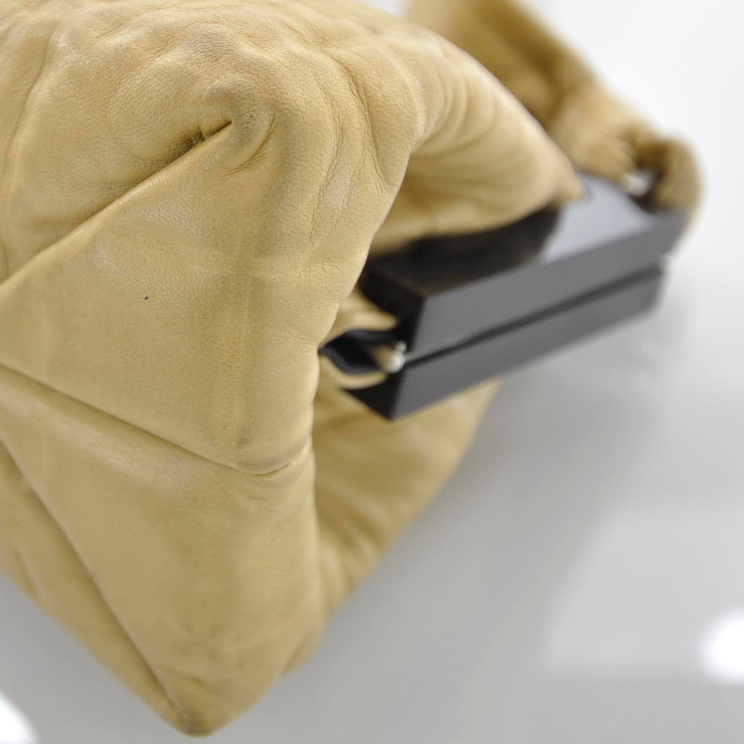 Lambskin Chocolate Bar Quilted Frame Bag Beige
