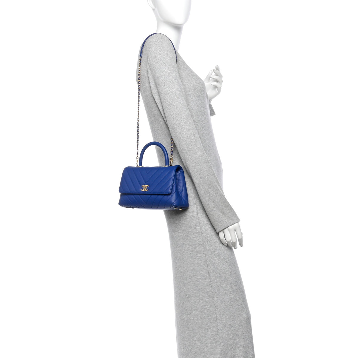 Chanel Caviar Chevron Quilted Mini Coco Handle Flap Blue 2 of 10