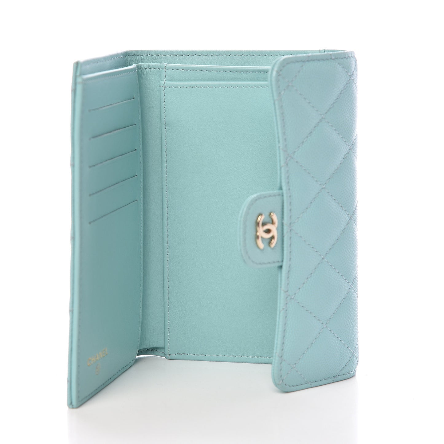 Caviar Quilted Medium Flap Wallet Light Blue