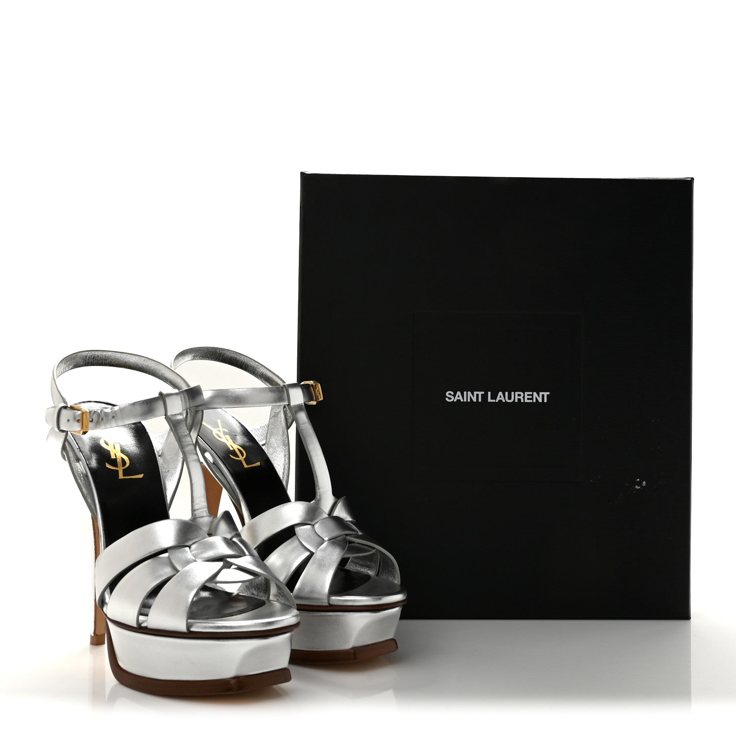 Saint Laurent Metallic Calfskin Tribute 105 Platform Sandals 37 Silver 10 of 10