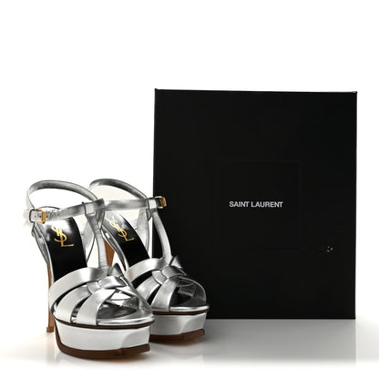 Saint Laurent Metallic Calfskin Tribute 105 Platform Sandals 37 Silver 10 of 10
