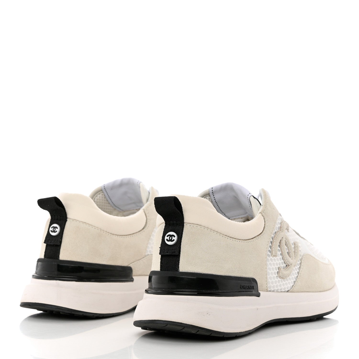 Chanel Calfskin Mesh Lycra Suede Womens Logo Sneakers 40 White 4 of 9