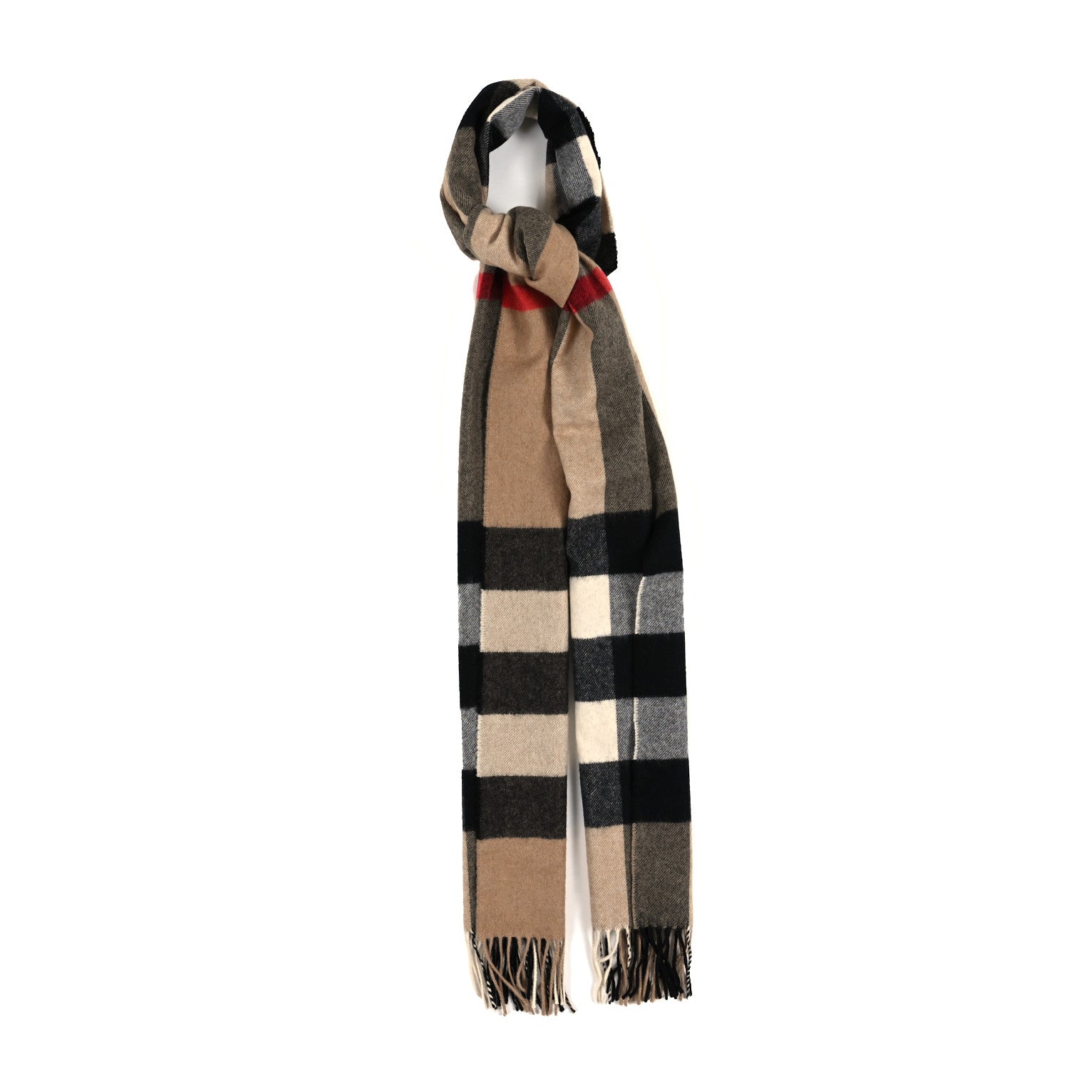 Burberry Cashmere Giant Check Fringe Scarf Camel 1 of 3
