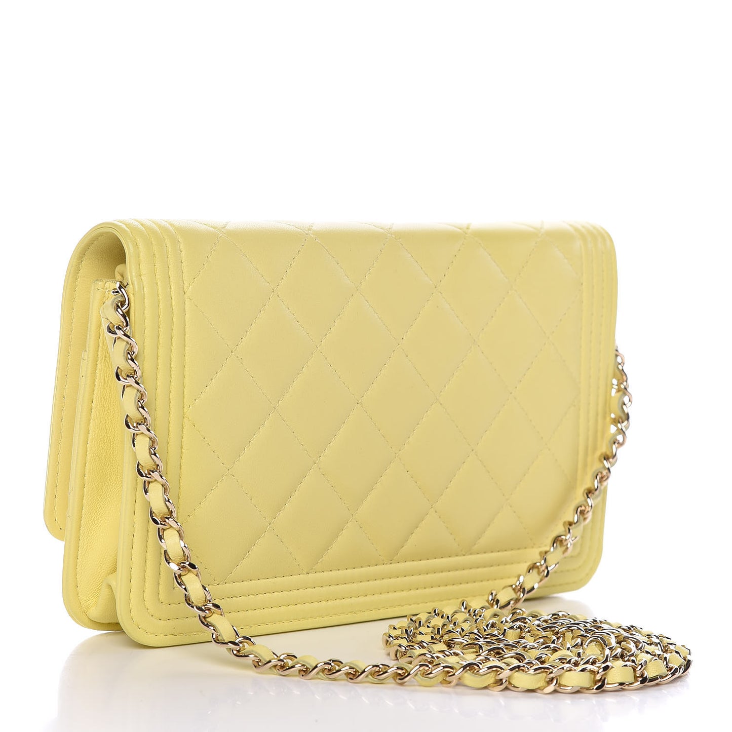 Lambskin Quilted Boy Wallet On Chain WOC Yellow