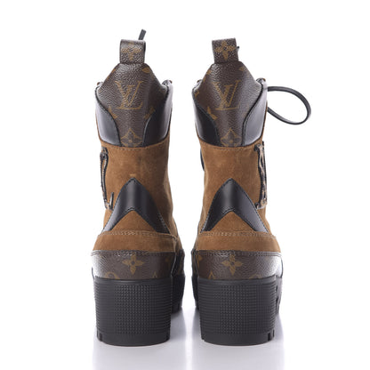 Louis Vuitton Suede Calfskin Monogram Laureate Platform Desert Boots 37.5 Cognac 5 of 9