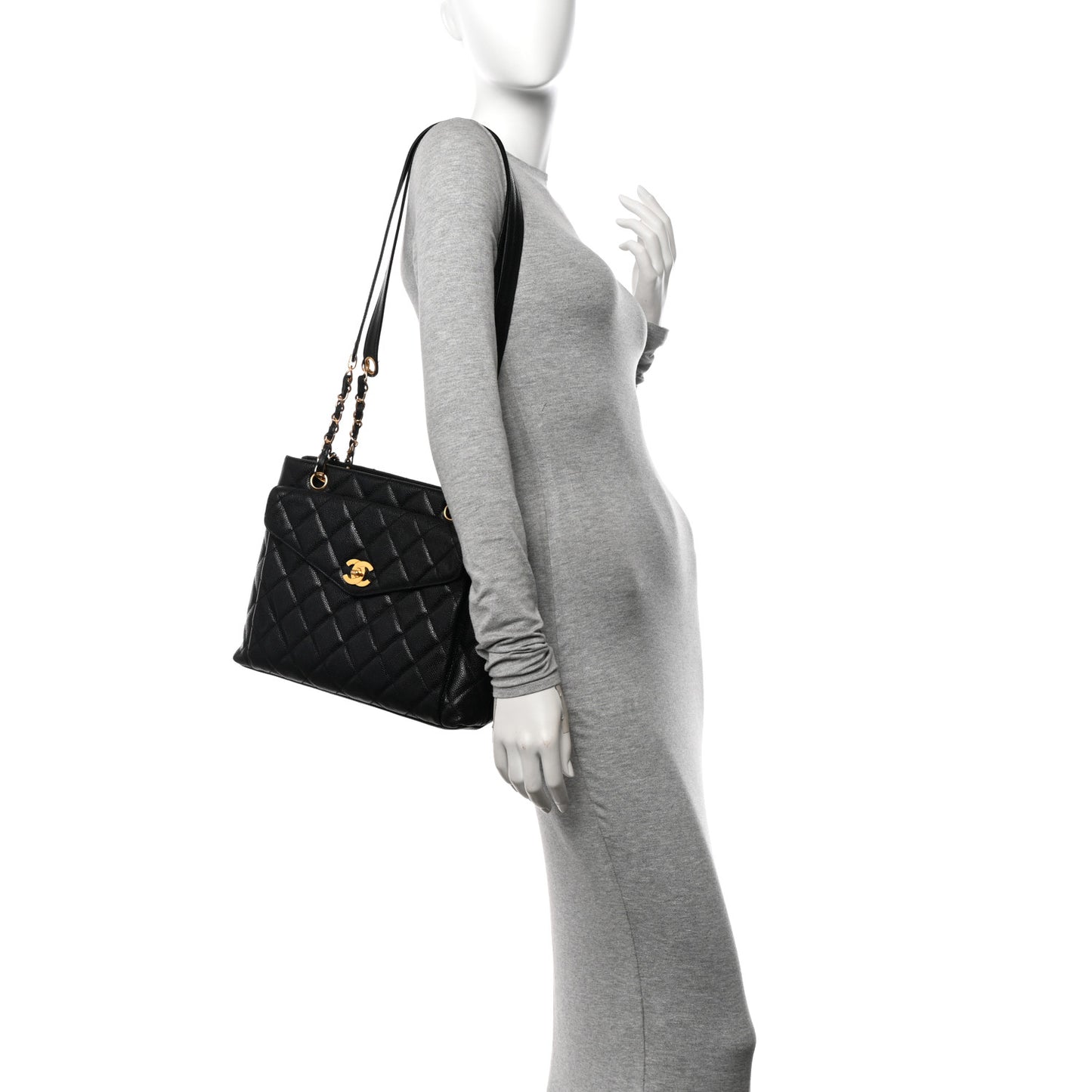 Caviar Quilted Flap Shoulder Bag Black
