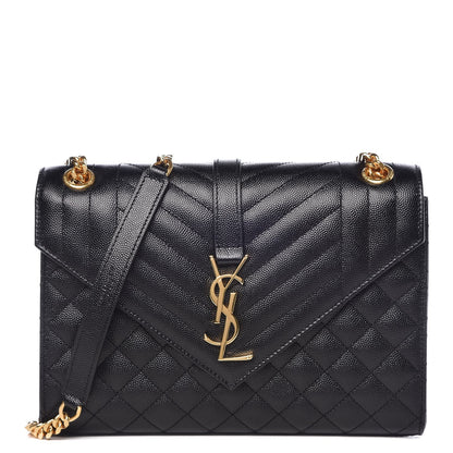 Saint Laurent Grain De Poudre Textured Mixed Matelasse Triquilt Medium Monogram Satchel Black 1 of 8