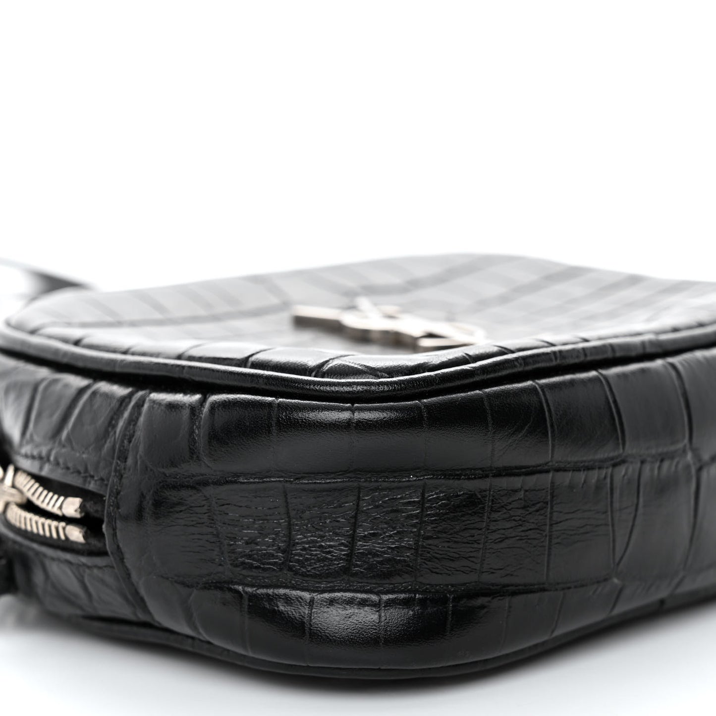Calfskin Crocodile Embossed Monogram Blogger Bag Black