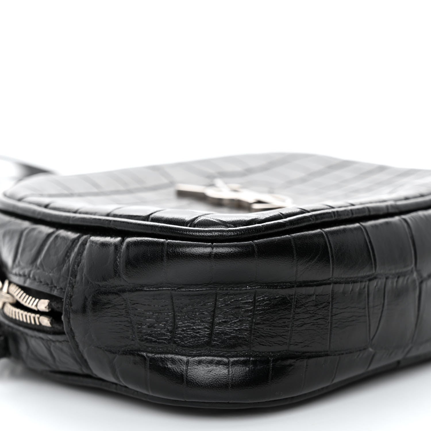 Saint Laurent Calfskin Crocodile Embossed Monogram Blogger Bag Black 8 of 11