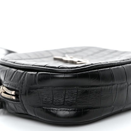 Saint Laurent Calfskin Crocodile Embossed Monogram Blogger Bag Black 8 of 11