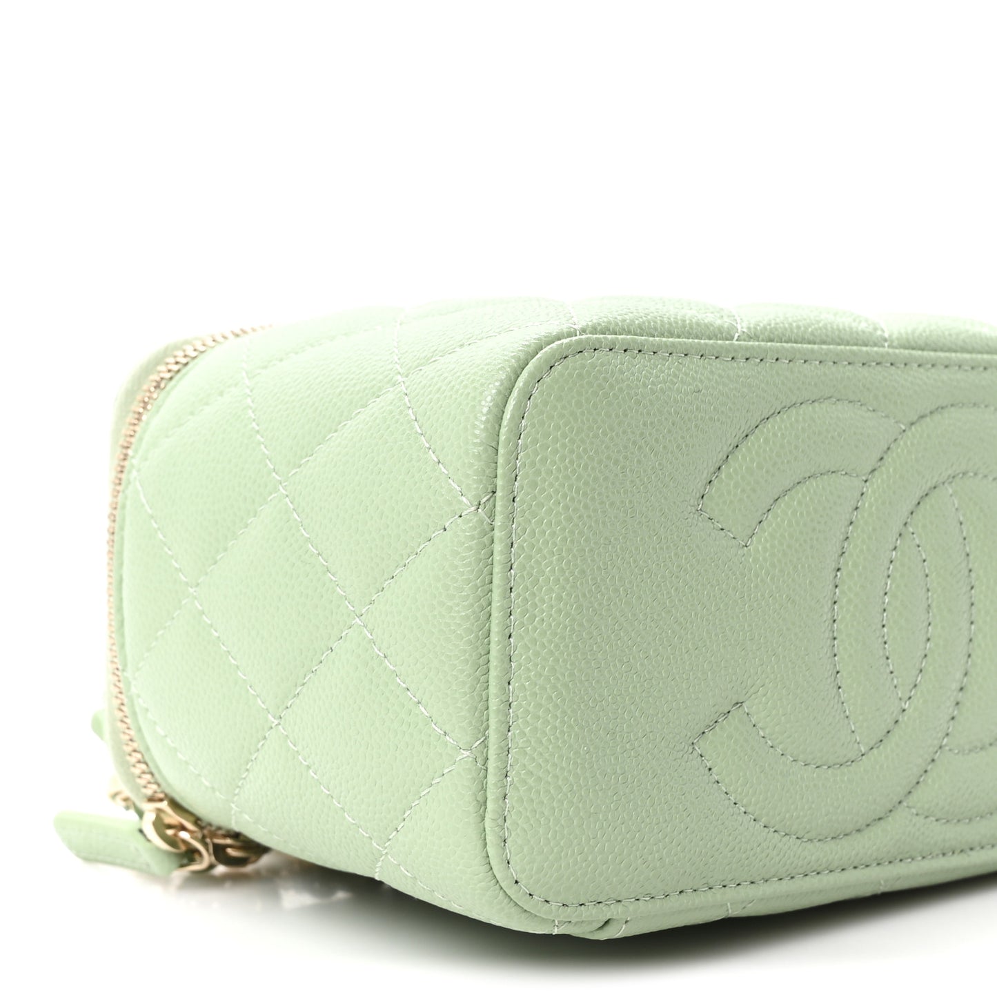 Caviar Quilted Small Vanity Case With Chain Light Green