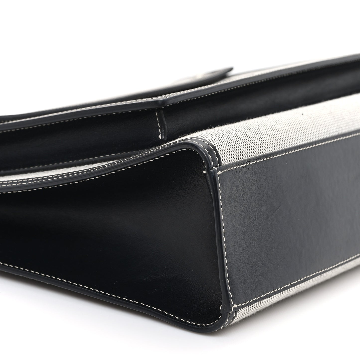 Canvas Smooth Calfskin Two Tone Medium Pocket Bag Black White
