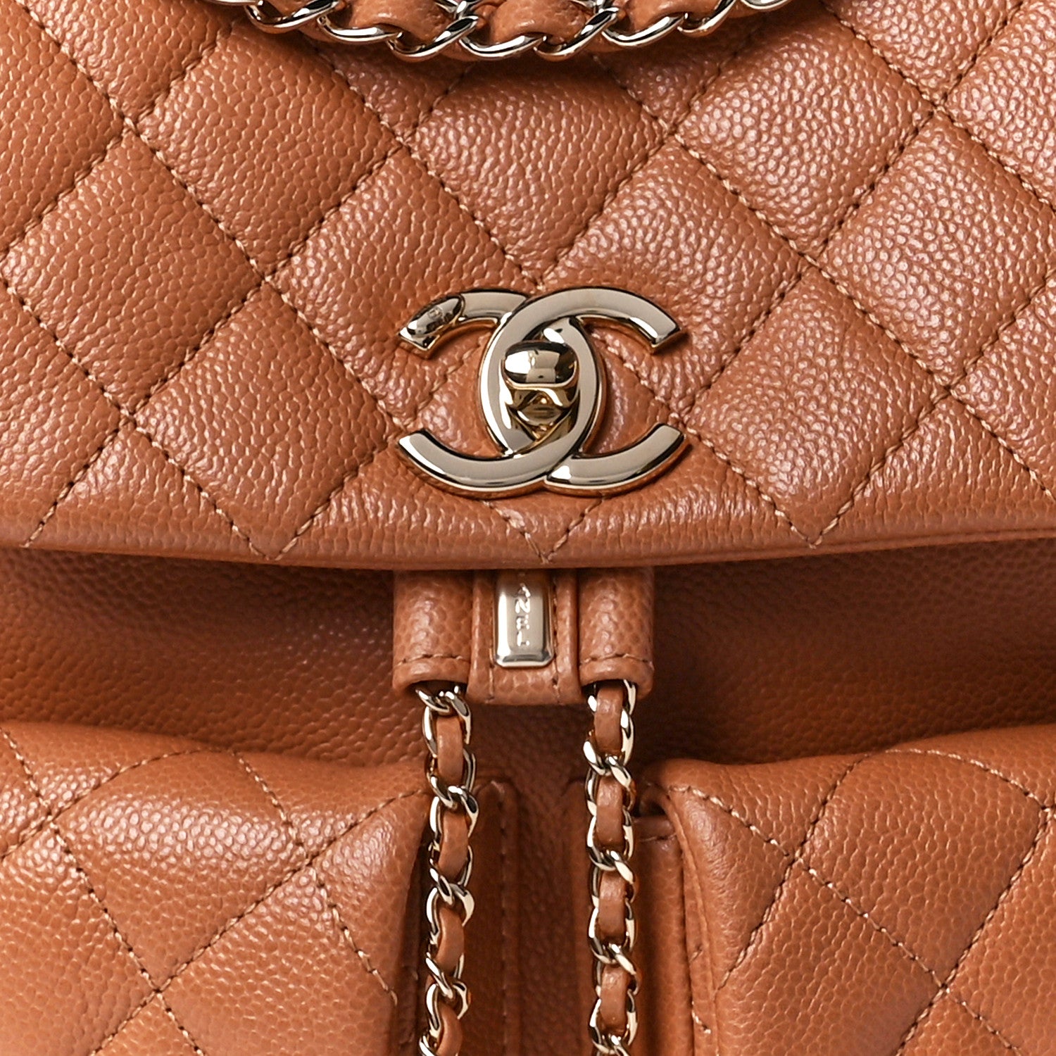 Chanel Shiny Caviar Quilted Medium Duma Pockets Drawstring Backpack Dark Beige 9 of 12