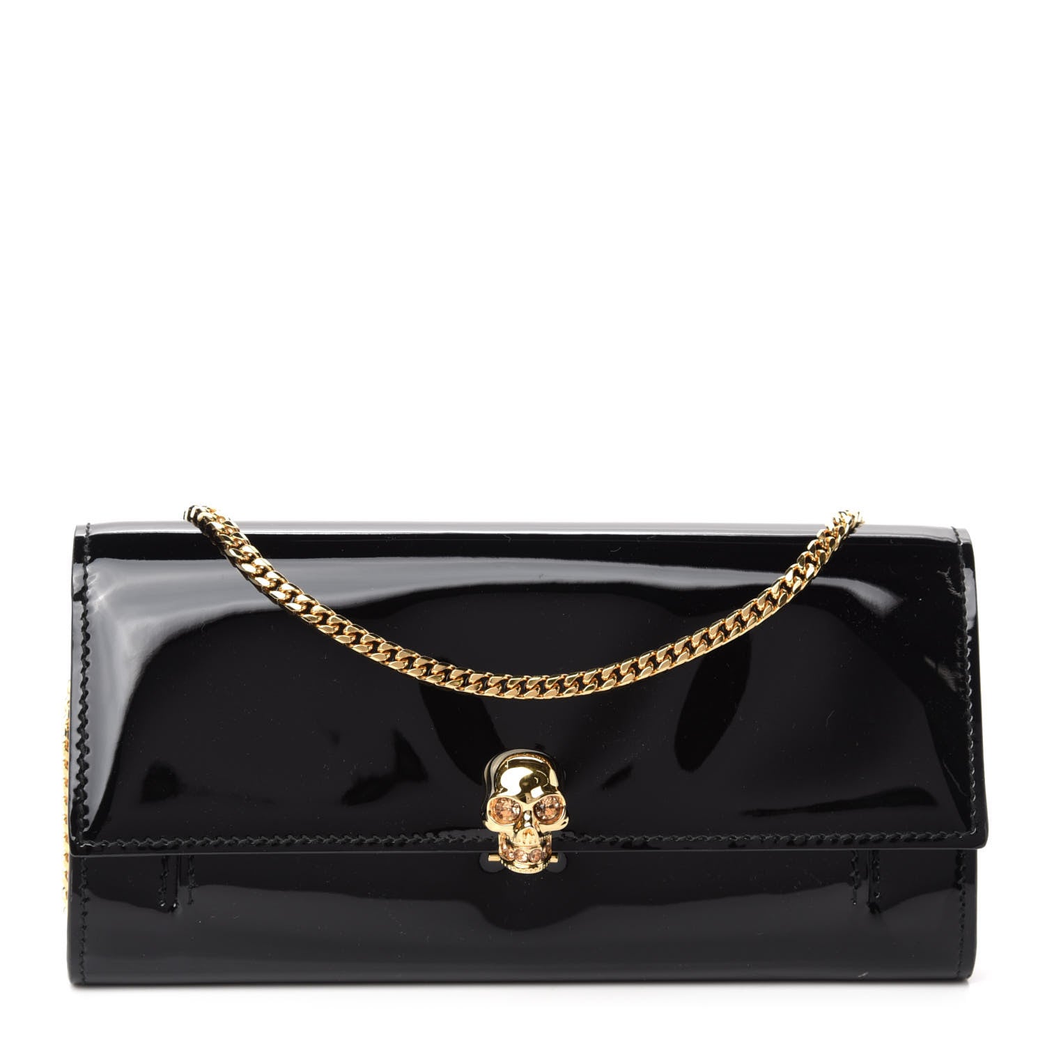Alexander McQueen Patent Skull Wallet on Chain Black 1 of 9
