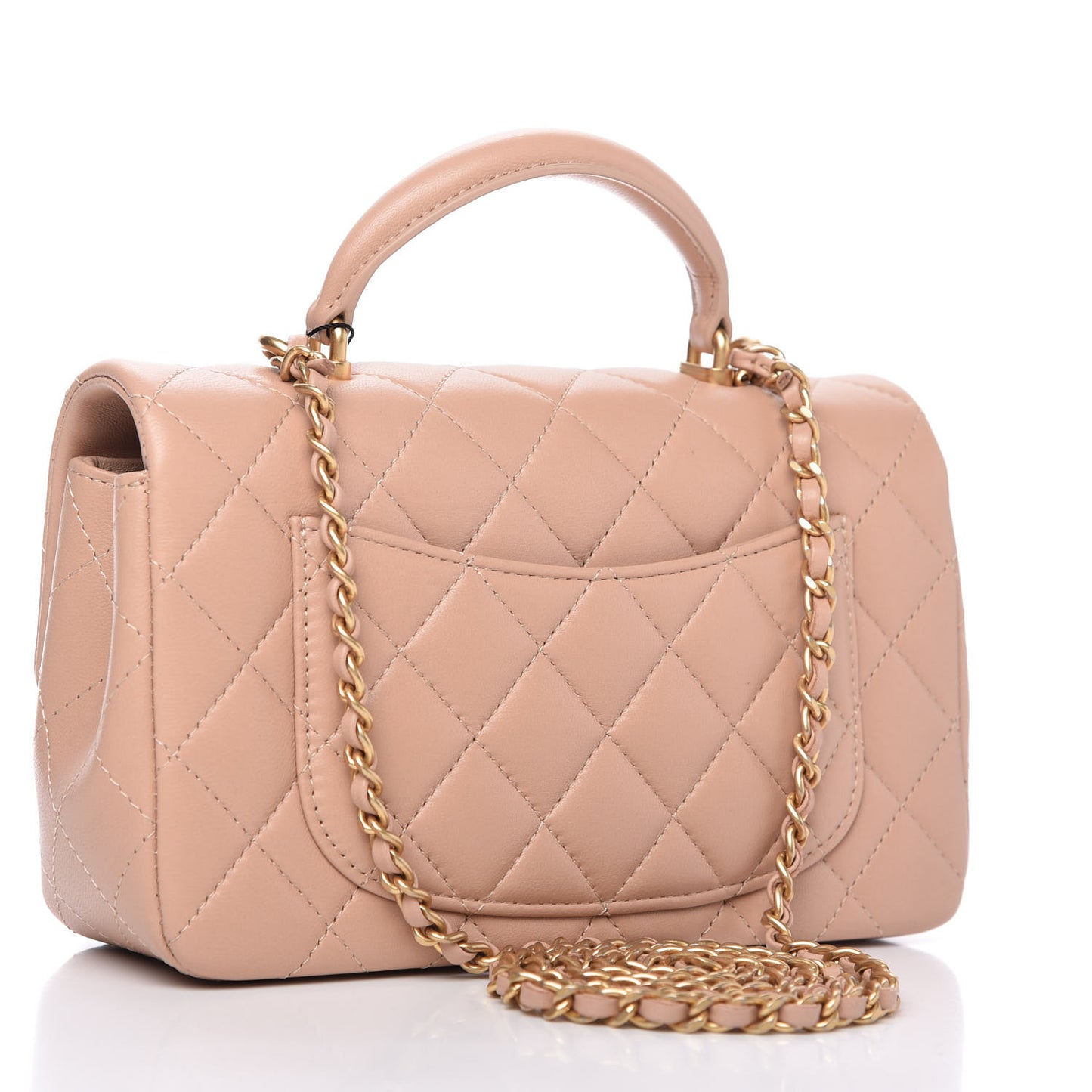 Lambskin Quilted Mini Top Handle Rectangular Flap Beige