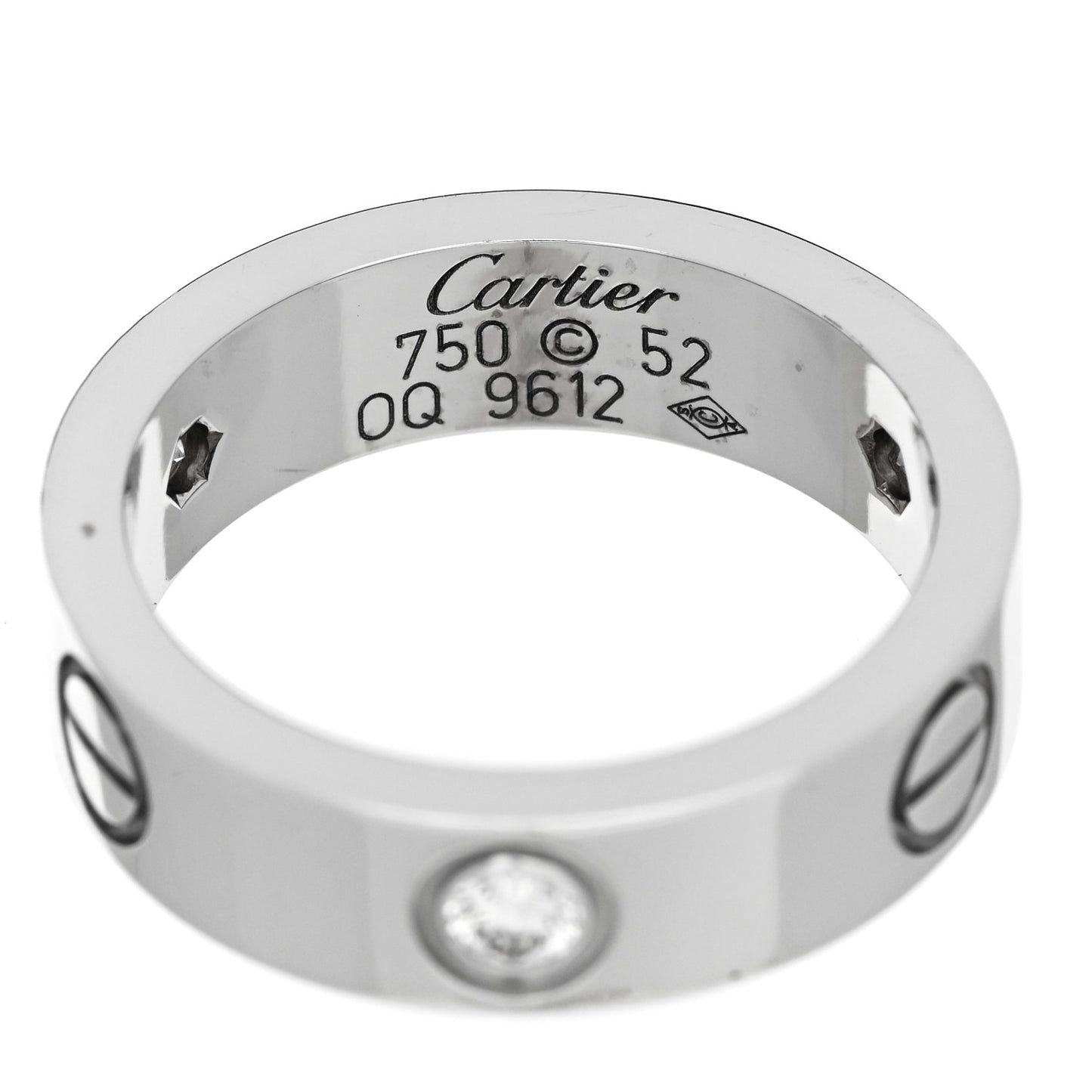18K White Gold 3 Diamond 5.5mm LOVE Ring 52 6
