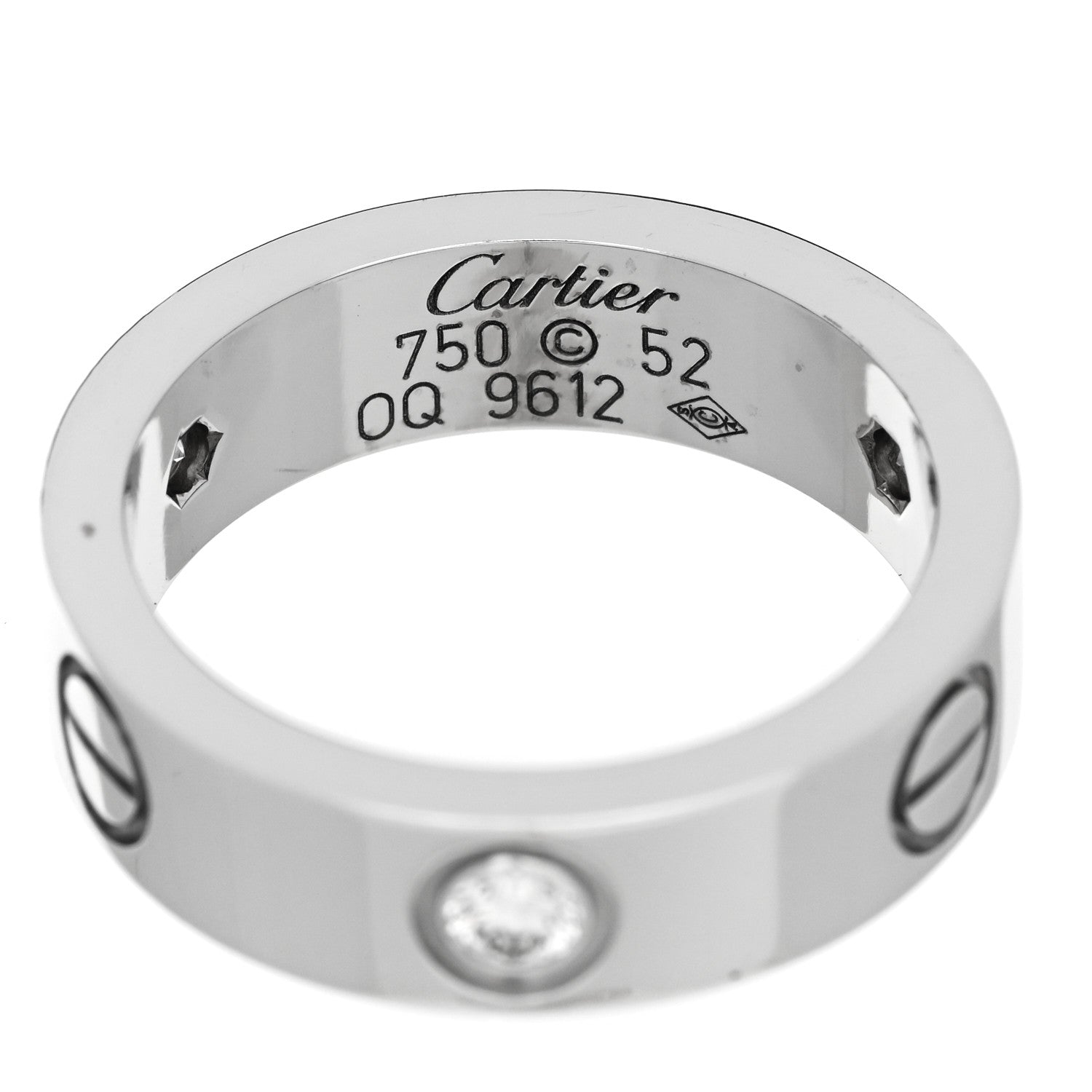 Cartier 18K White Gold 3 Diamond 5.5mm LOVE Ring 52 6 4 of 4