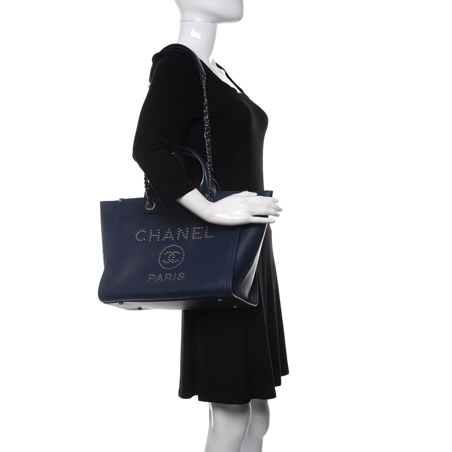 Caviar Small Studded Deauville Tote Navy