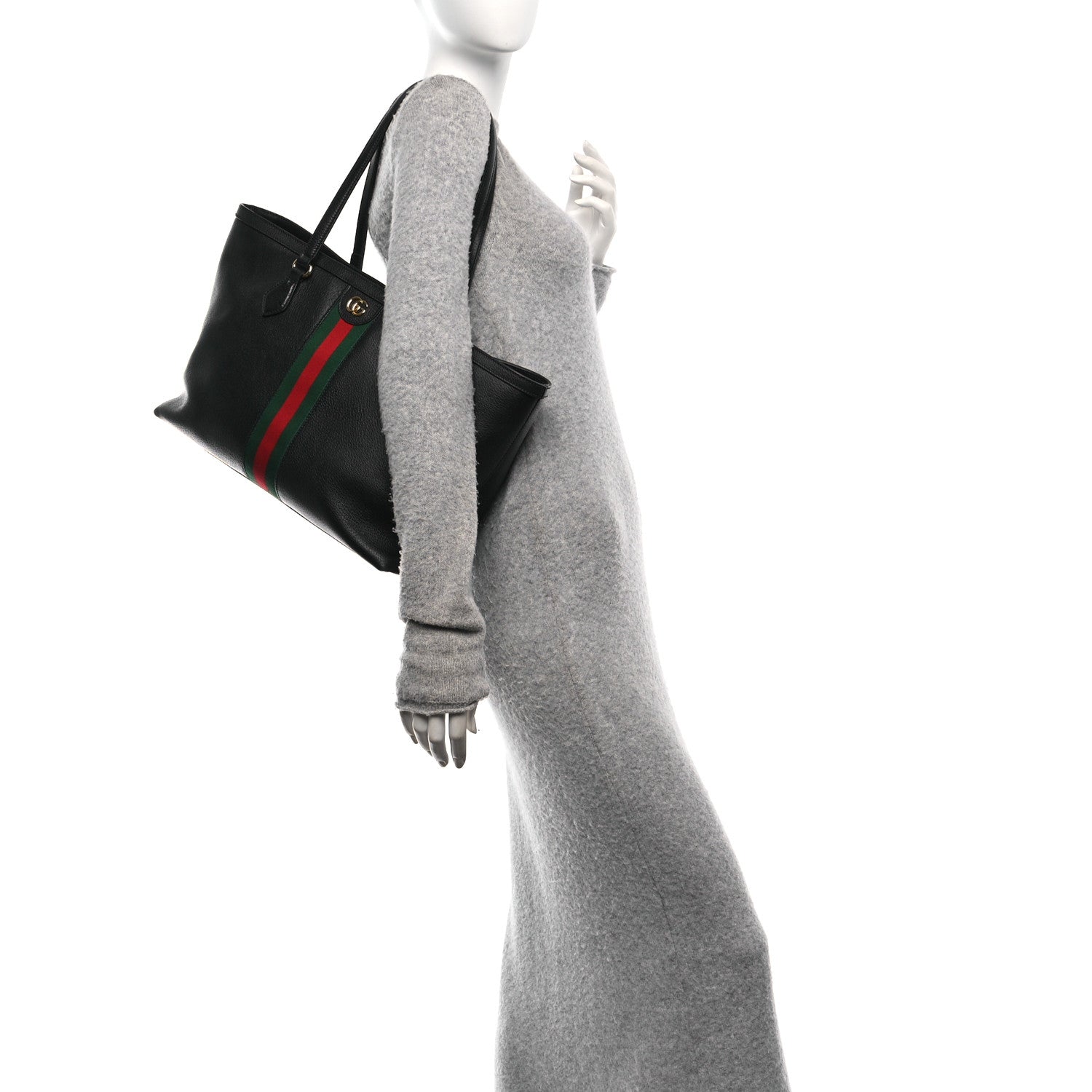 Gucci Textured Calfskin Web Medium Ophidia Shopping Tote Black 2 of 12