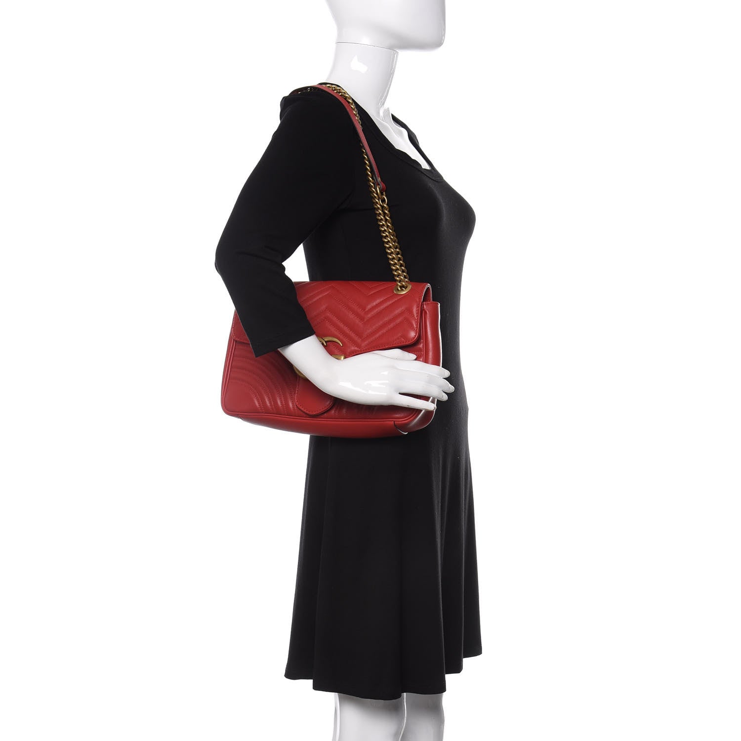 Gucci Calfskin Matelasse Medium GG Marmont Shoulder Bag Hibiscus Red 3 of 11