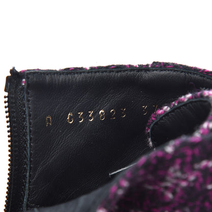 Chanel Tweed Pearl Combat Short Boots 37 Purple Black 7 of 8