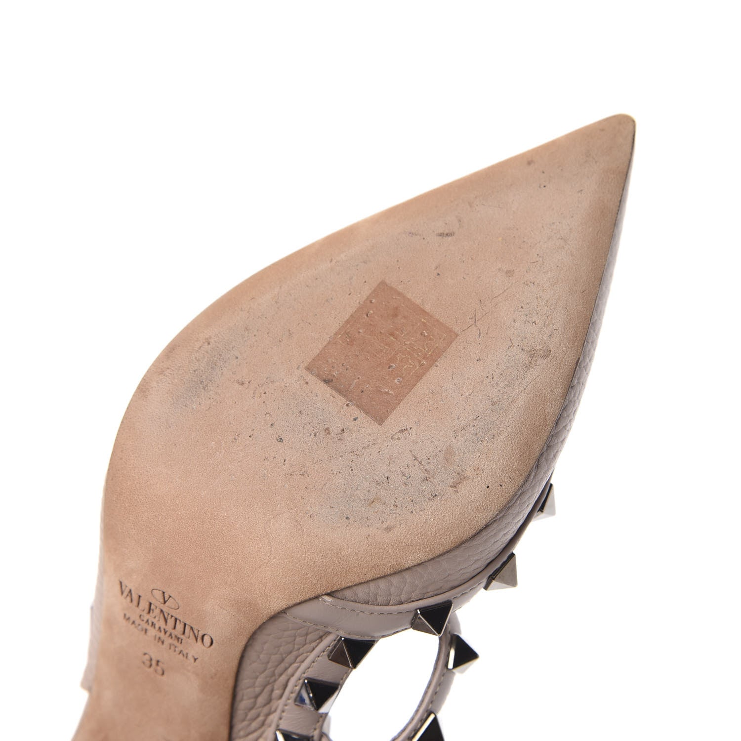 Valentino Garavani Pebbled Calfskin Rockstud Ankle Strap Pumps 35 Poudre 9 of 12
