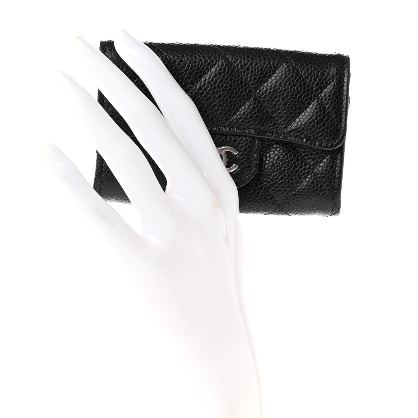 Caviar Quilted Flap Card Holder Wallet Black