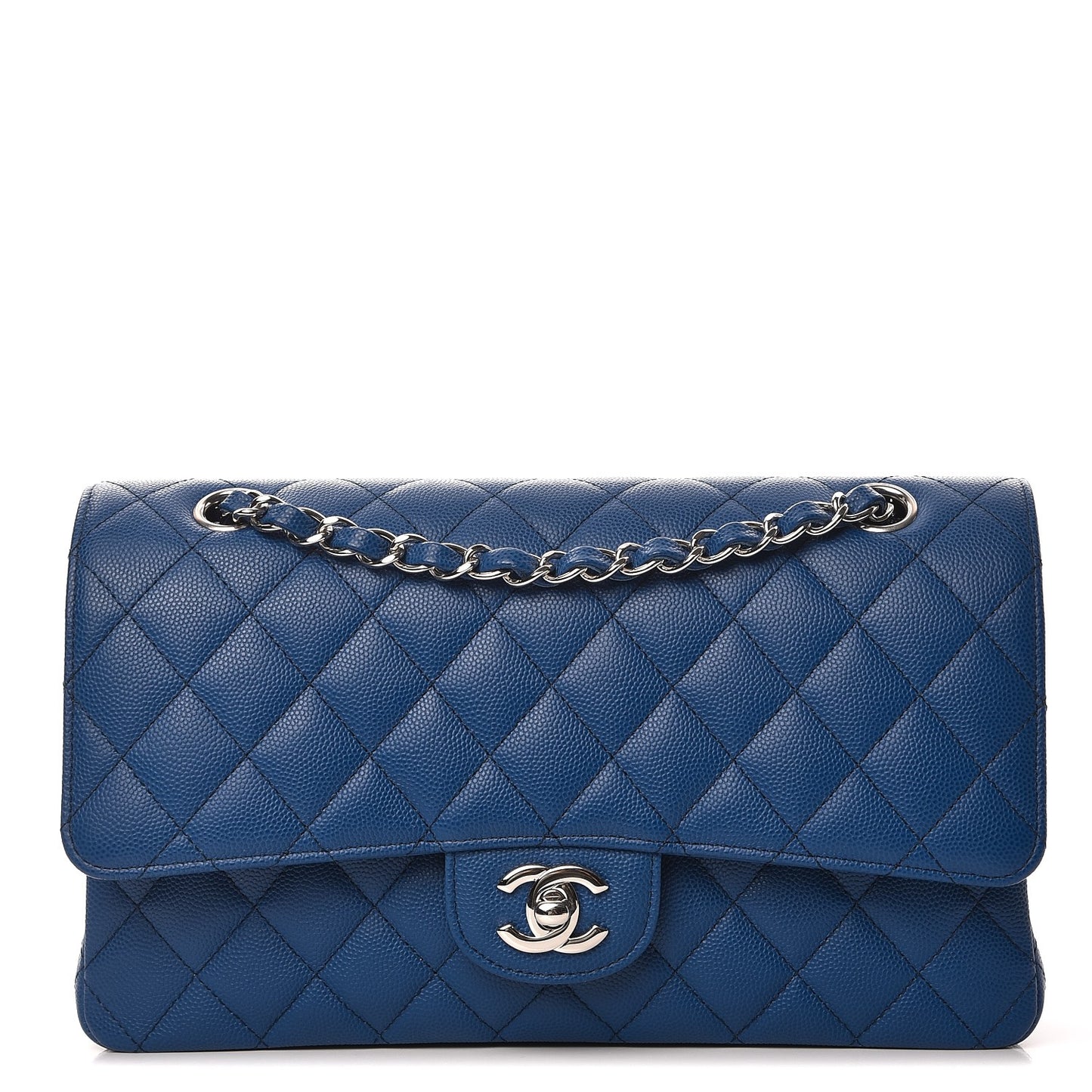 Caviar Quilted Medium Double Flap Blue