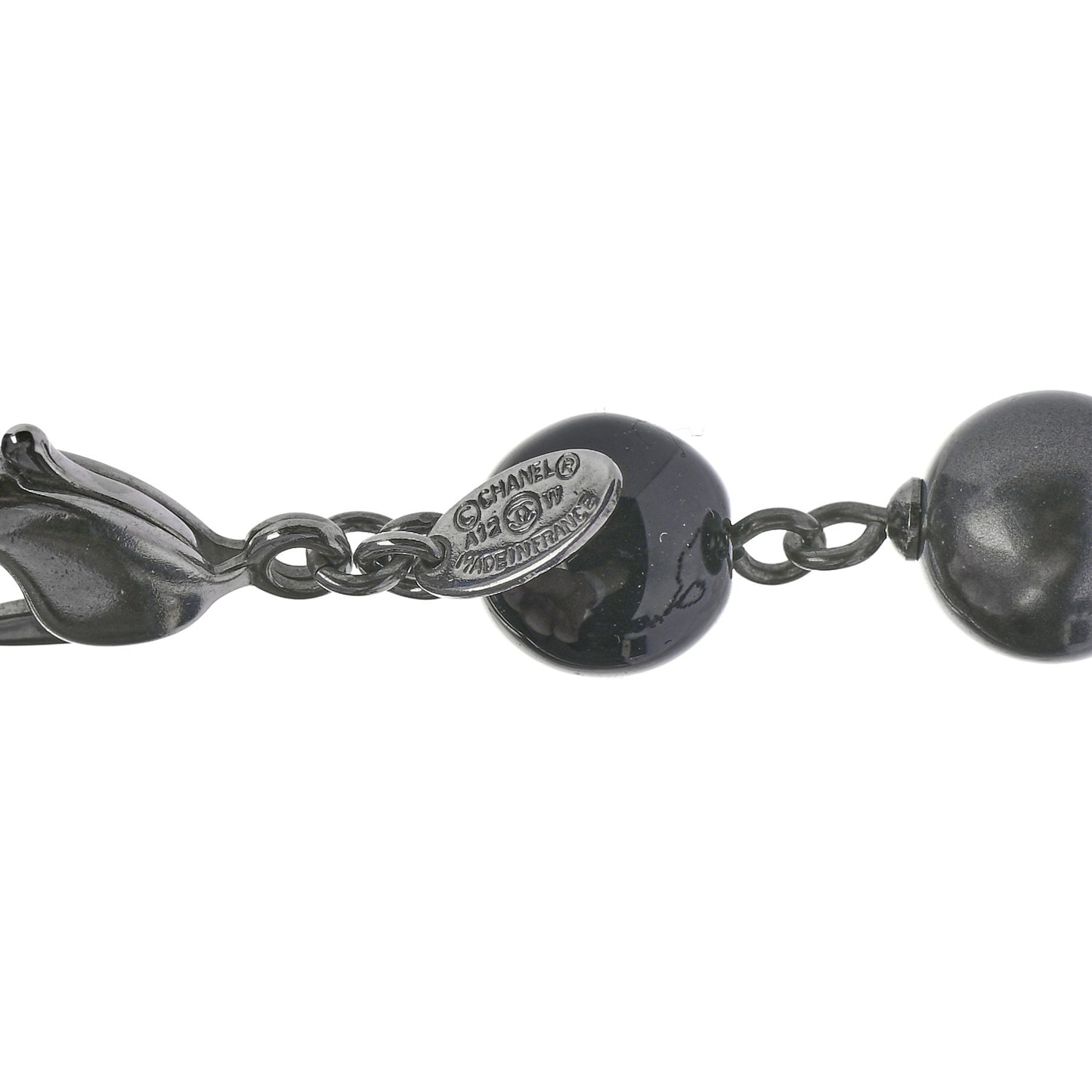 Ruthenium Pearl Beaded CC Long Necklace Black
