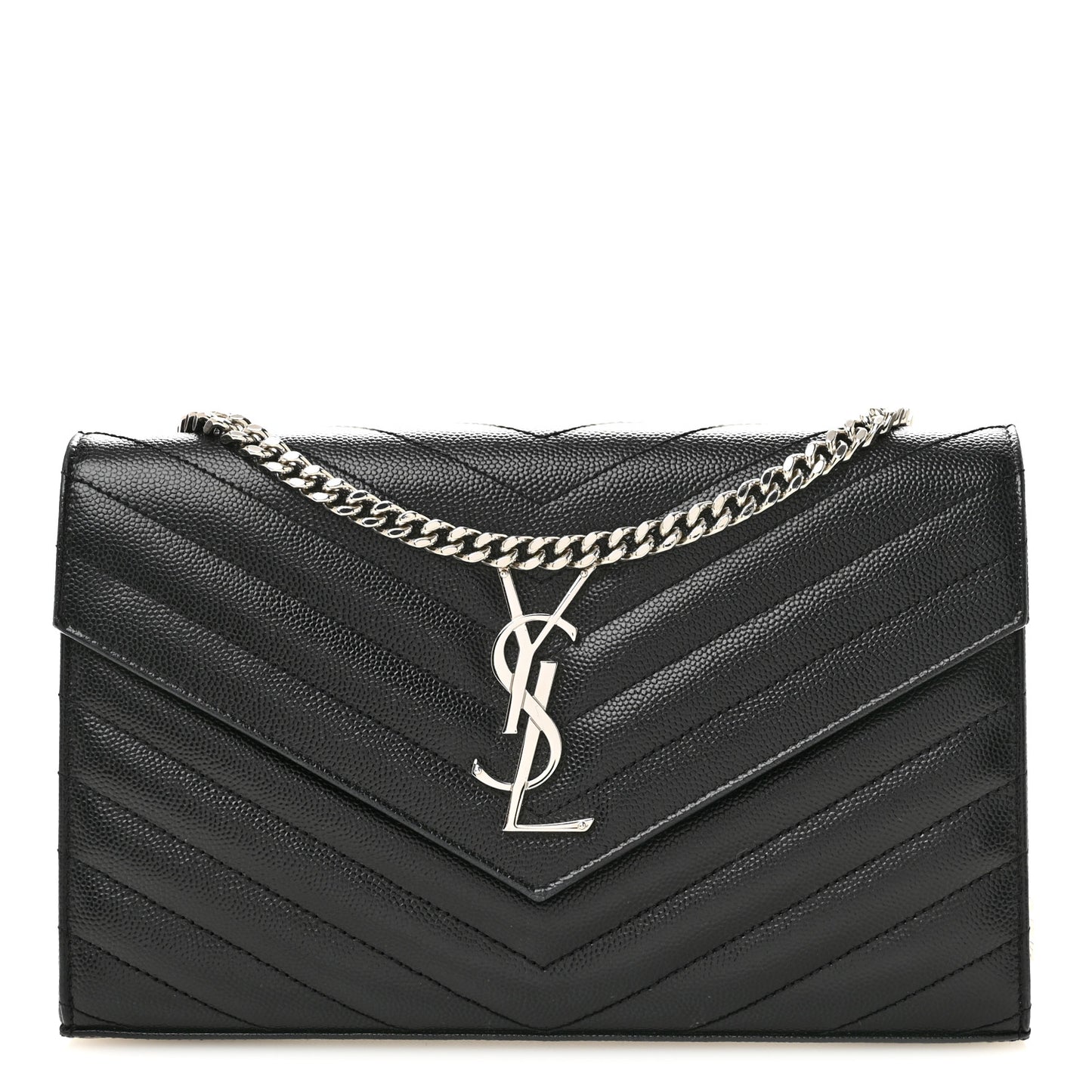 Grain De Poudre Matelasse Chevron Monogram Chain Wallet Black