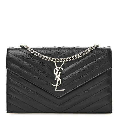 Saint Laurent Grain De Poudre Matelasse Chevron Monogram Chain Wallet Black 1 of 14