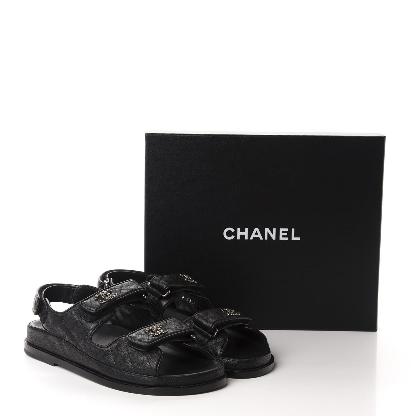 Grained Calfskin Velcro Dad Sandals 38.5 Black