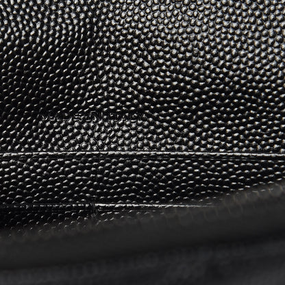 Saint Laurent Grain De Poudre Matelasse Chevron Monogram Envelope Chain Wallet Black 7 of 12
