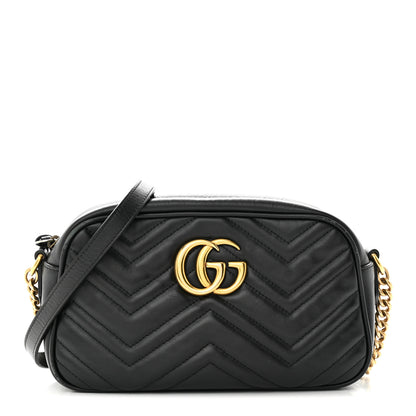 Gucci Calfskin Matelasse Small GG Marmont Chain Shoulder Bag Black 1 of 16
