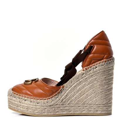 Gucci Nappa Matelasse GG Marmont Ankle Wrap Platform 35/120mm Espadrille Wedges 38 Cognac 1 of 10