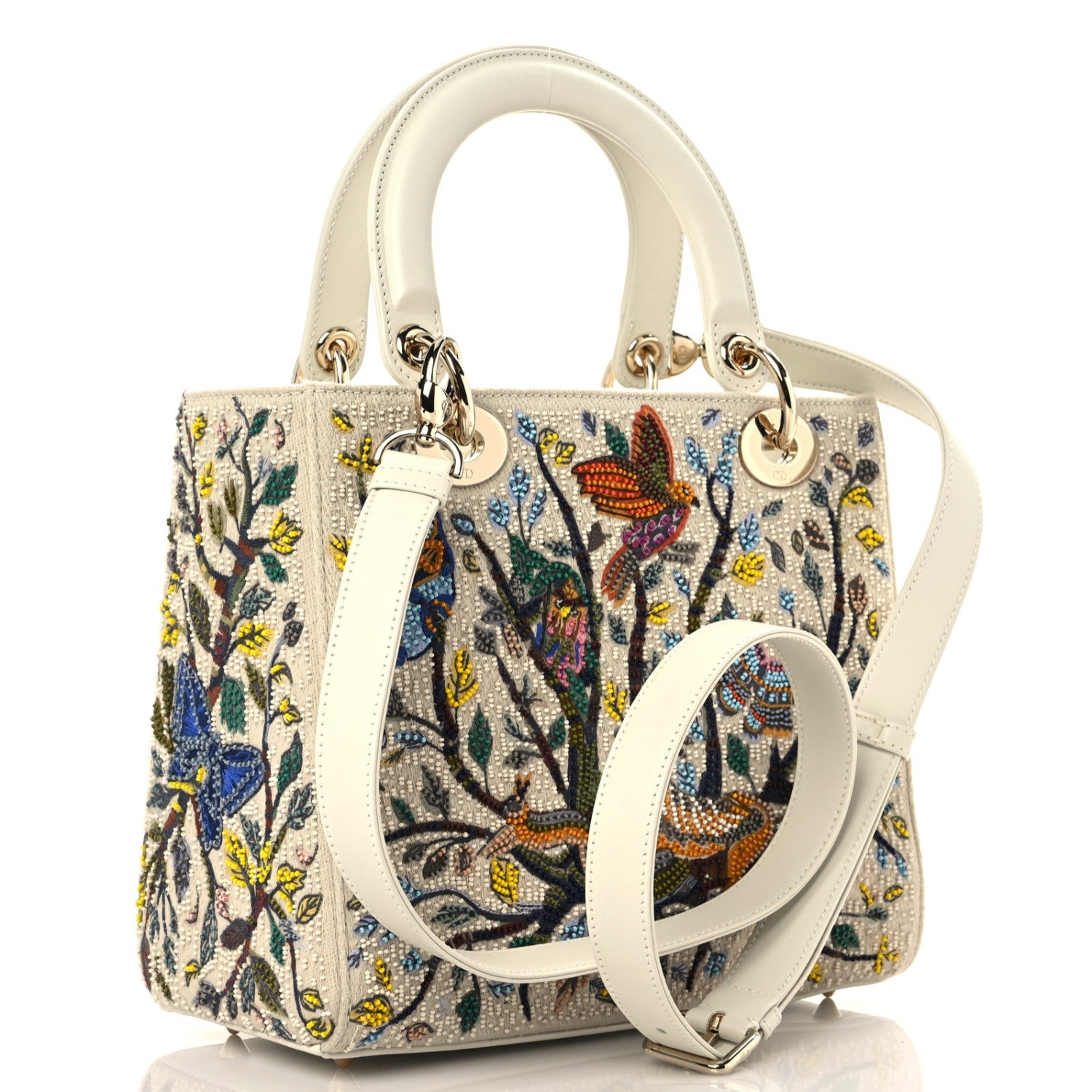 Christian Dior Calfskin Embroidered Medium Lady Dior White Multicolor 3 of 12