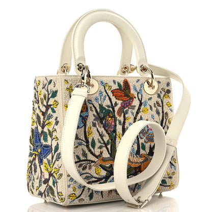 Christian Dior Calfskin Embroidered Medium Lady Dior White Multicolor 3 of 12