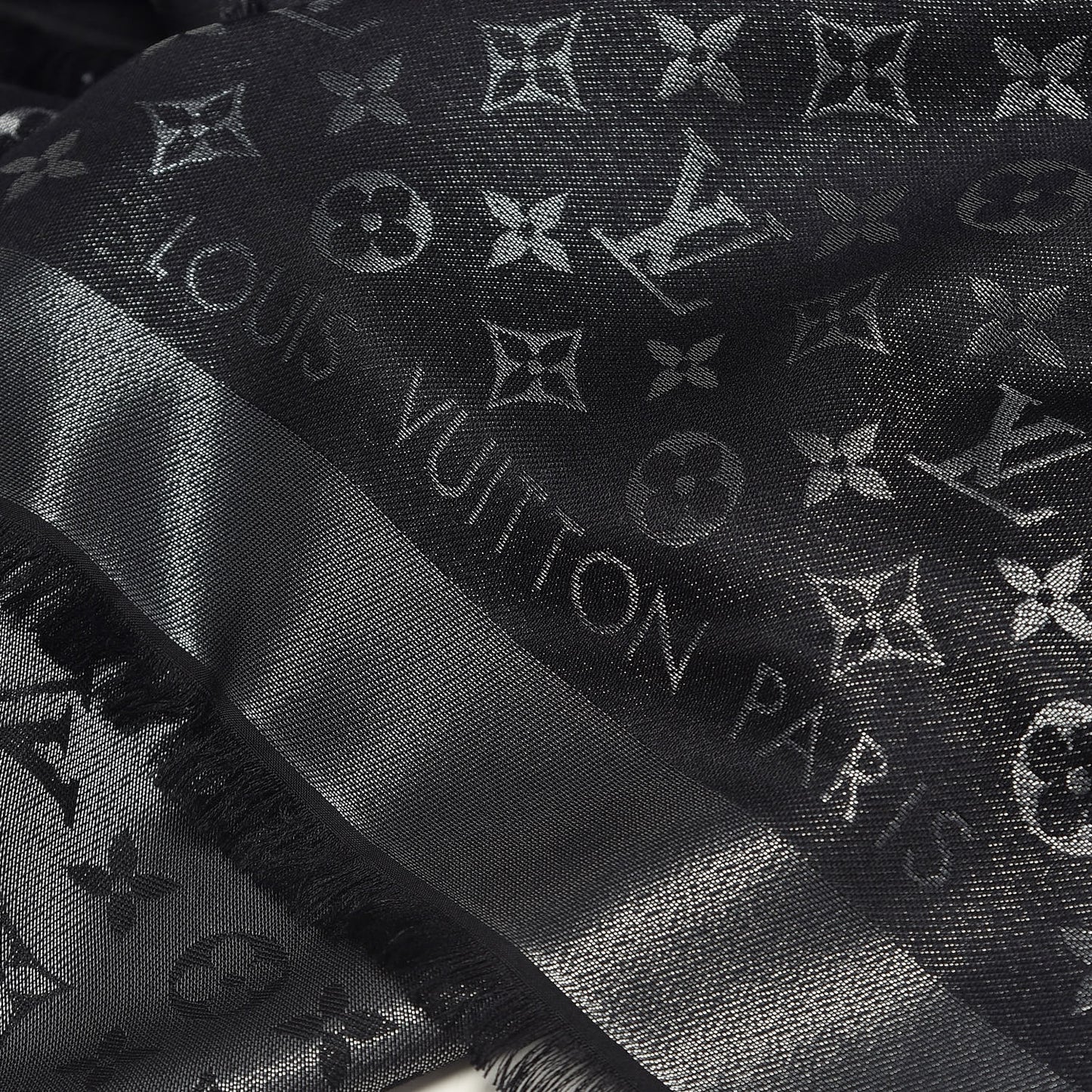 Silk Lurex Wool Monogram Shine Shawl Black