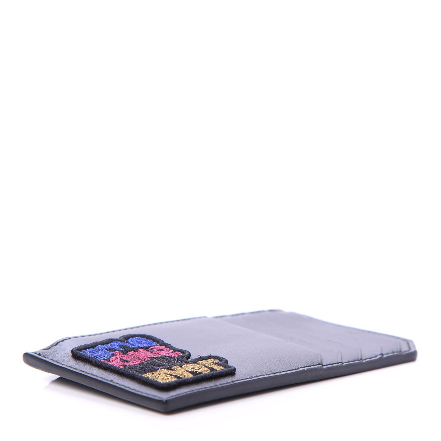Saint Laurent Calfskin Smoking Forever Patch Fragments Zip Pouch Card Holder Black 4 of 7