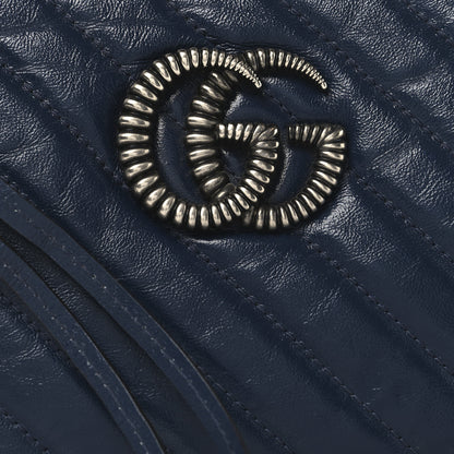 Gucci Vintage Effect Calfskin Matelasse Diagonal Small Torchon GG Marmont Chain Shoulder Bag Blue Agata Mystic White 8 of 11