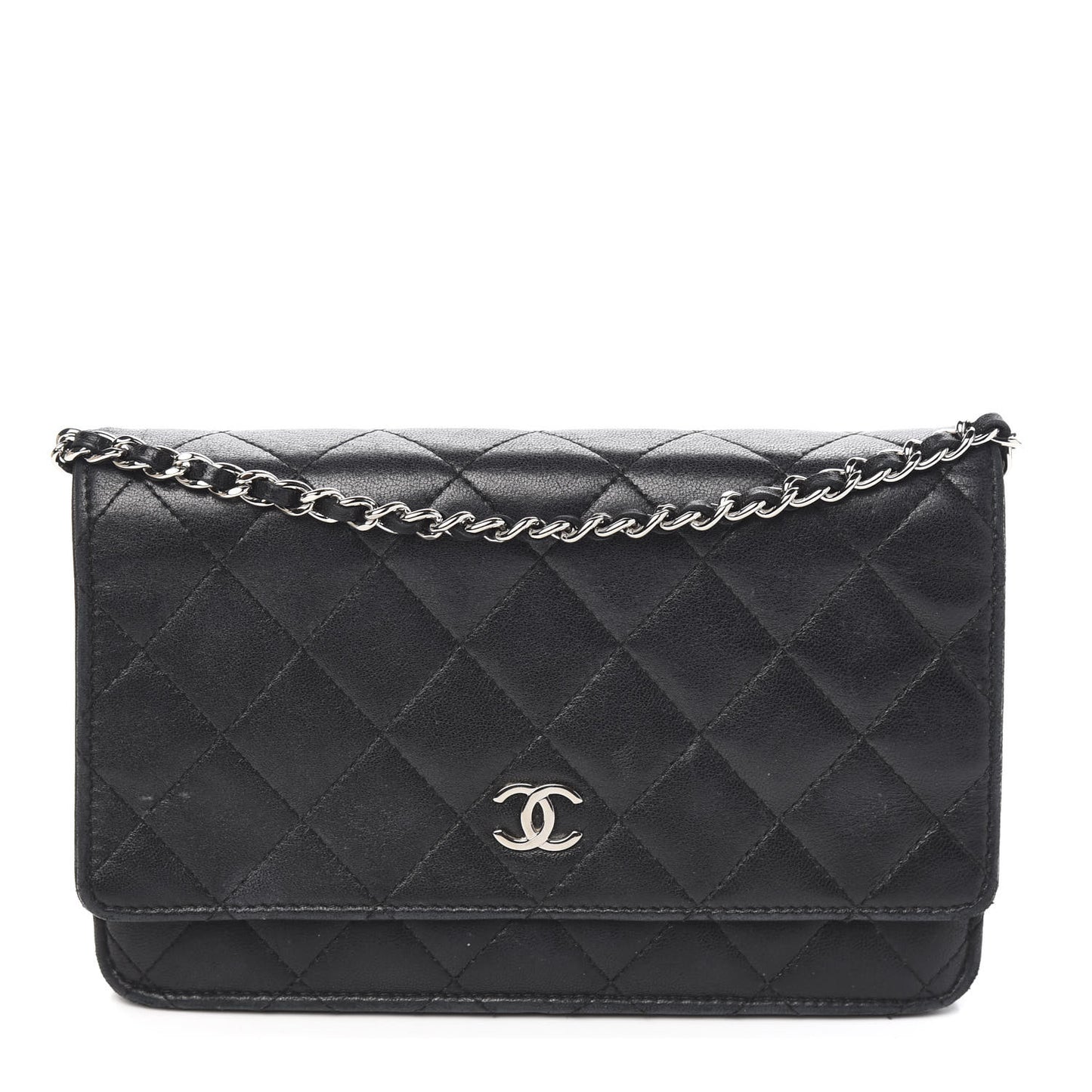 Lambskin Quilted Wallet On Chain WOC Black