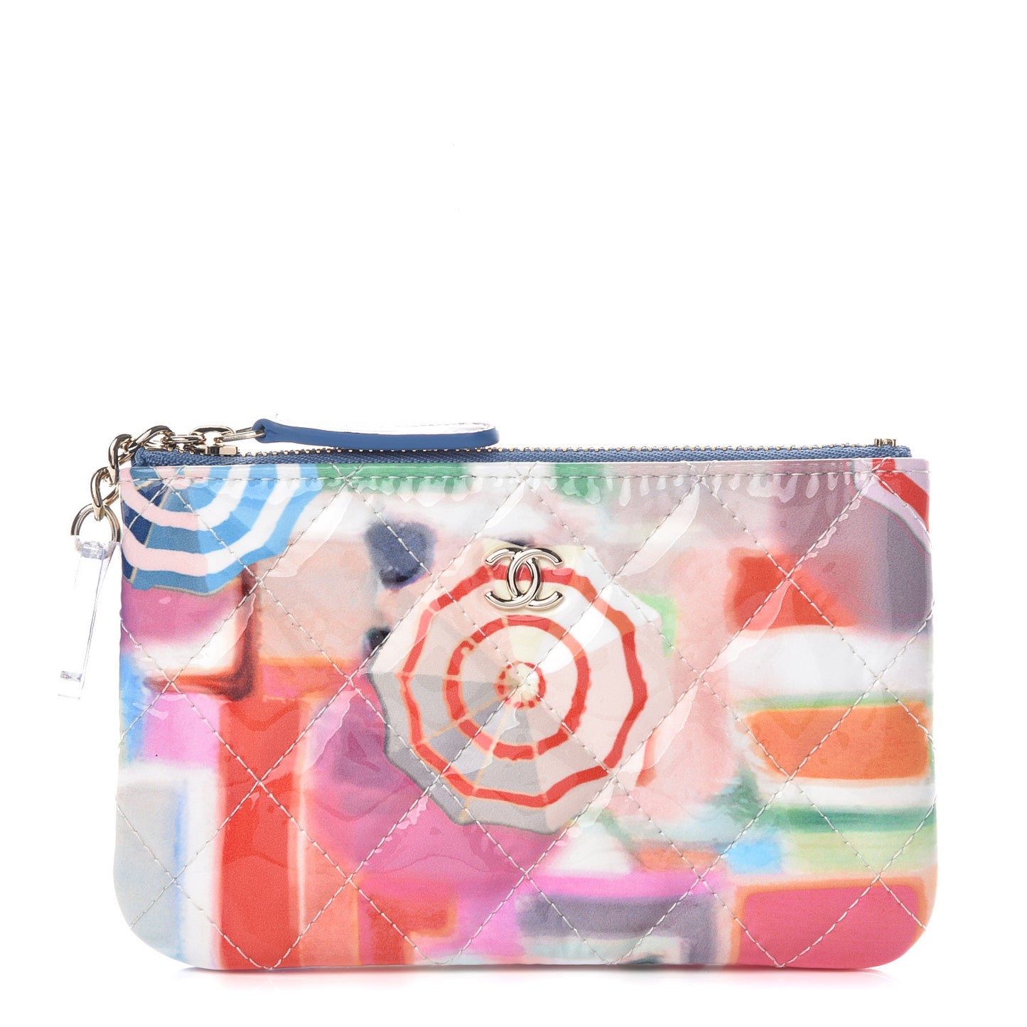 Patent Calfskin Printed Quilted Small Cosmetic Case Multicolor
