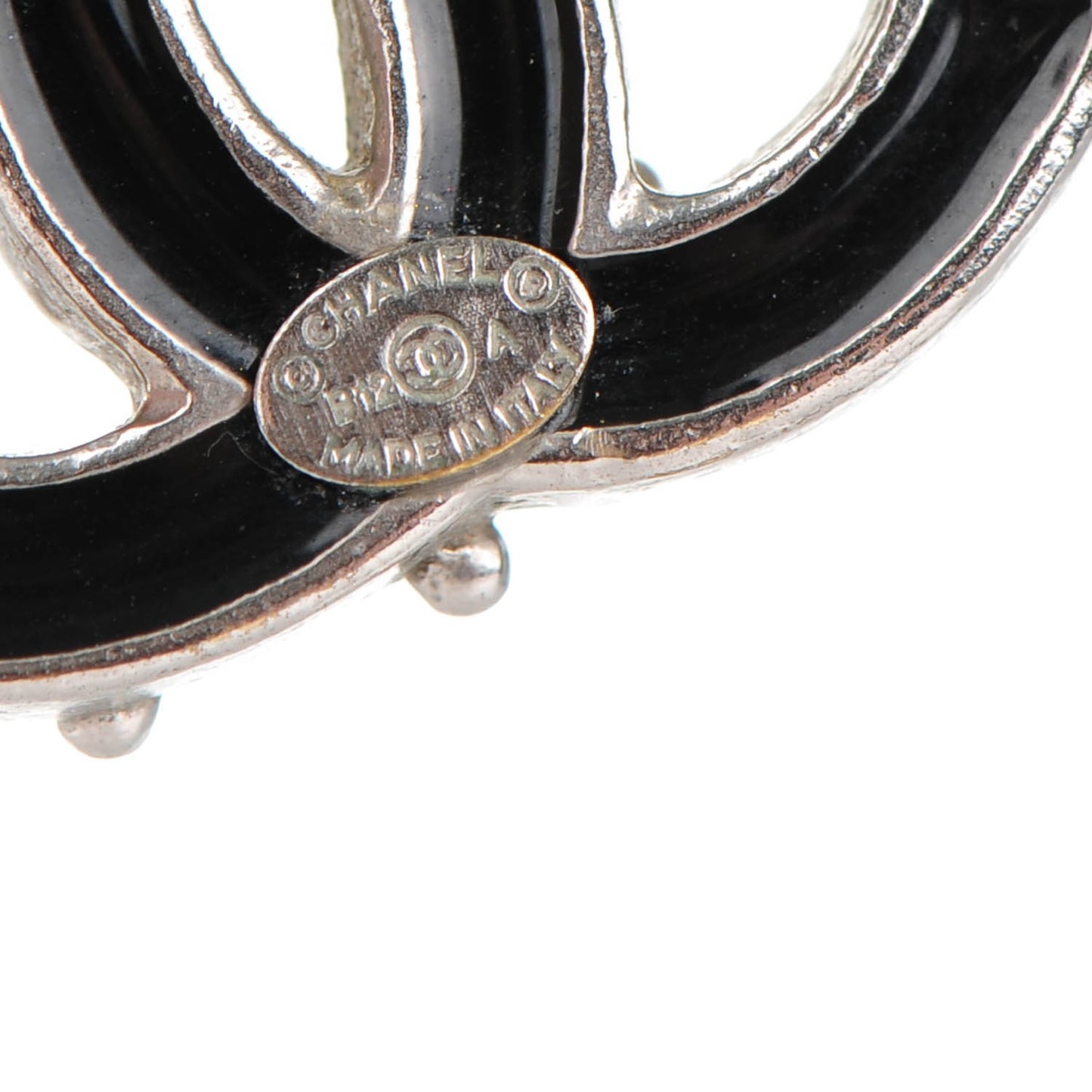 Enamel CC Earrings Black Silver