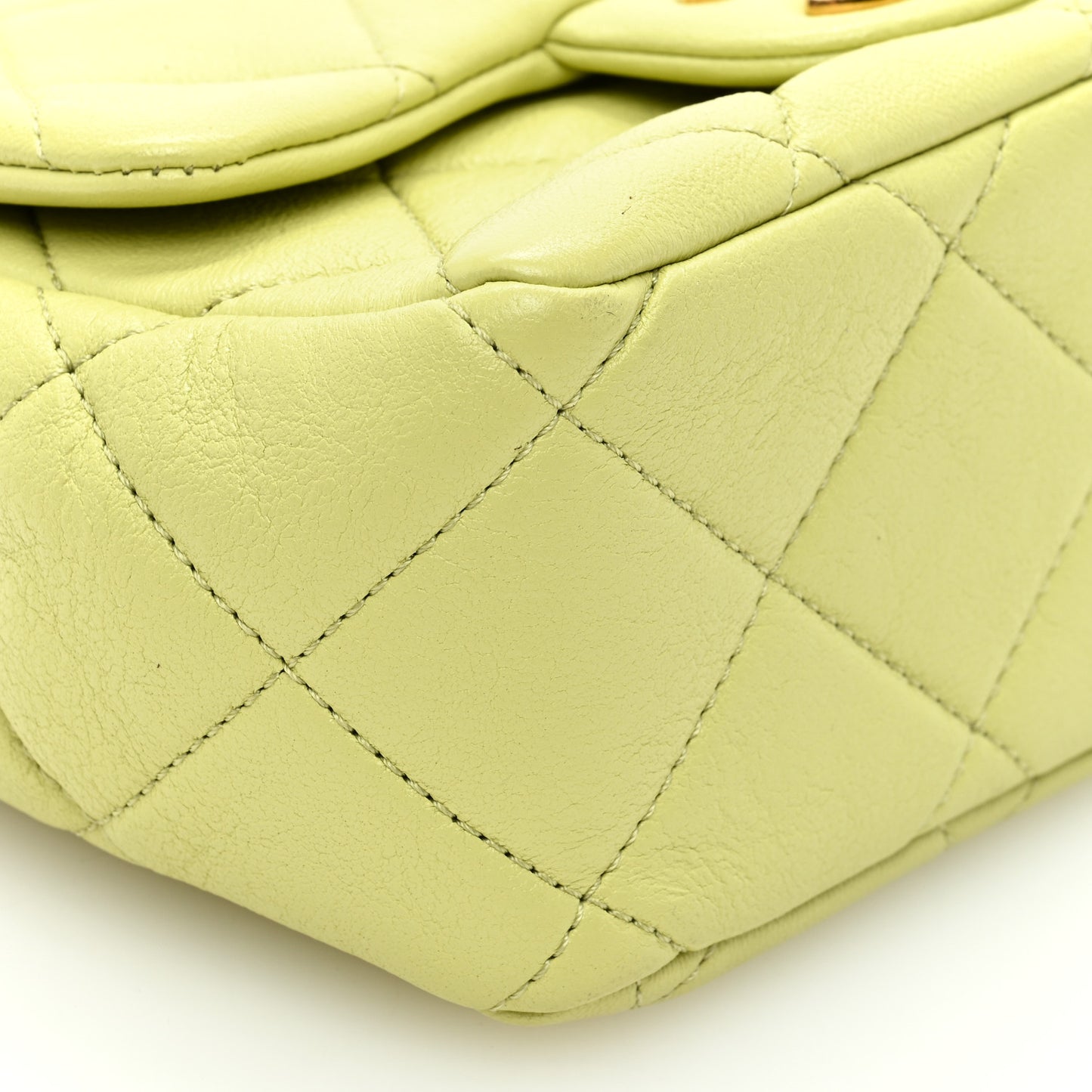 Lambskin Metal Quilted Mini Top Handle Square Flap Green Light Green