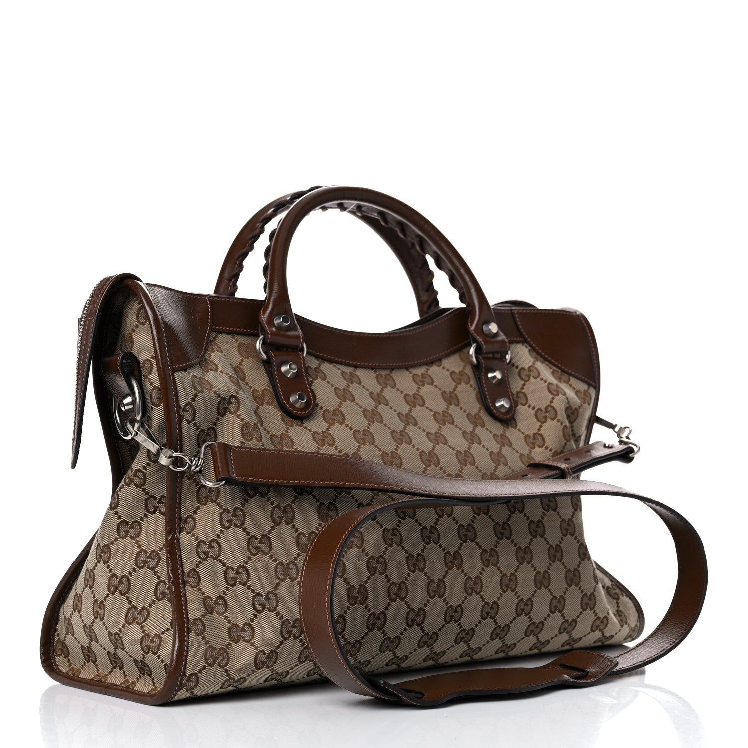 Balenciaga X GUCCI GG Monogram Azalea Calfskin Neo Classic Silver Hardware Medium City Beige Ebony Brown Sugar 3 of 10