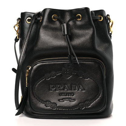 Prada Glace Calfskin Embossed Bucket Bag Black 1 of 9